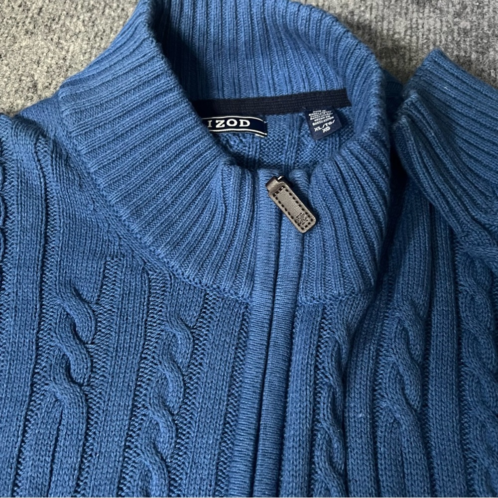 IZOD Men's Cable Knit 1/4 Zip Sweater royal blue size XL fishermen winter cozy